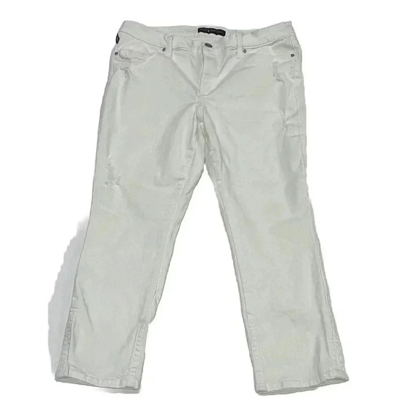 Rock & Republic Kendall Straight Leg White Distressed Cropped Jeans - Plus Sz 16 - Picture 1 of 12